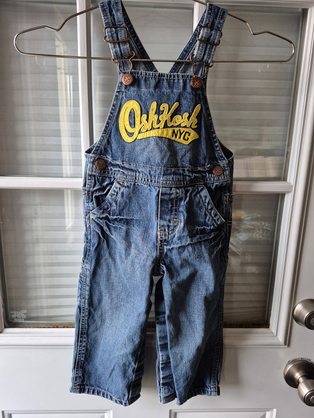 OshKosh B'gosh Boys' Blue Denim Overalls with Yellow Logo